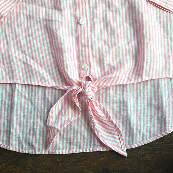 Chico's 100% Linen No-iron Tie Front Bitton Down Blouse - Picture 3 of 9